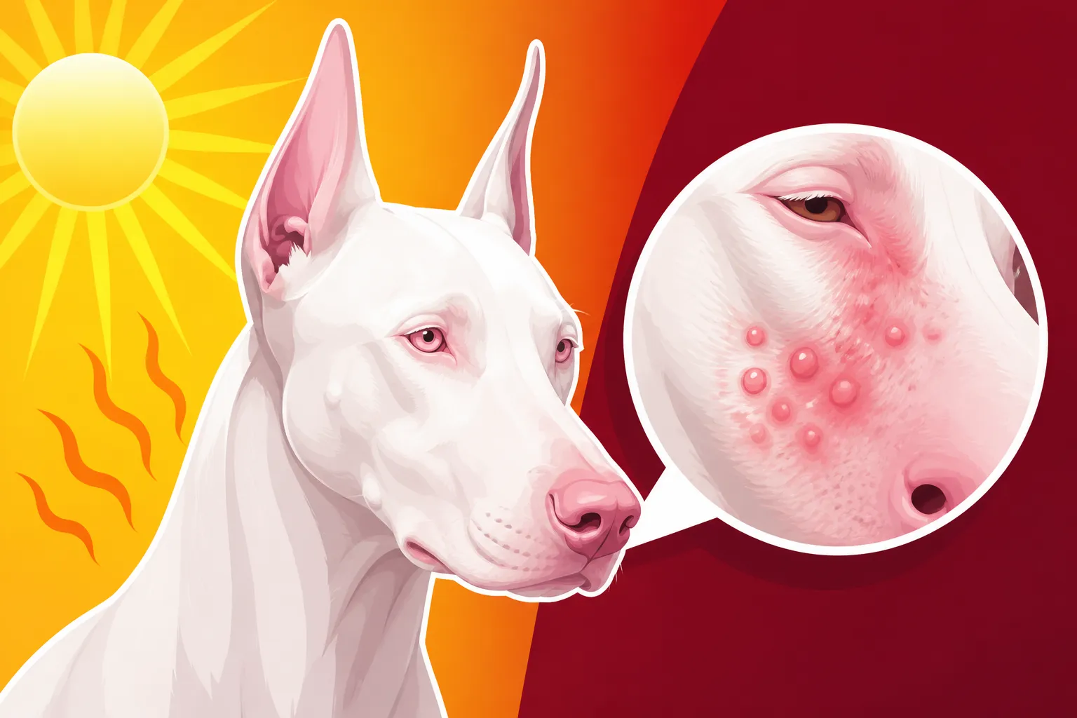 Why an Albino Doberman Burns and Blisters