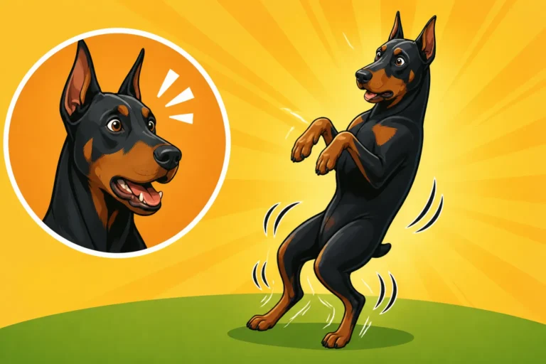 A Doberman That Wobbles on Its Back Legs