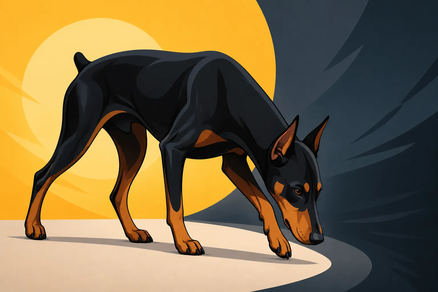 A Doberman That Walks With Its Head Down