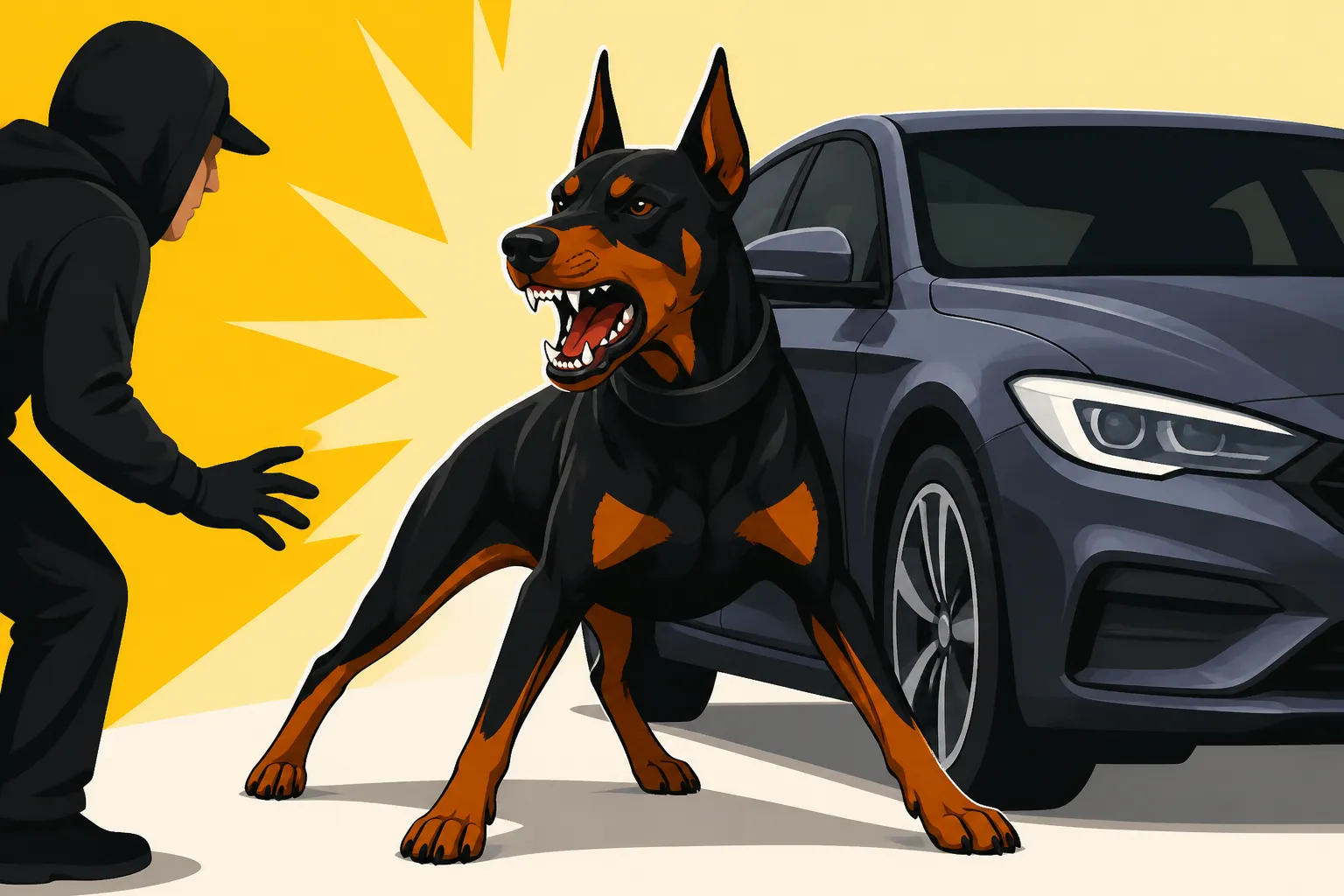 A Doberman That Will Not Let Anyone Near the Car