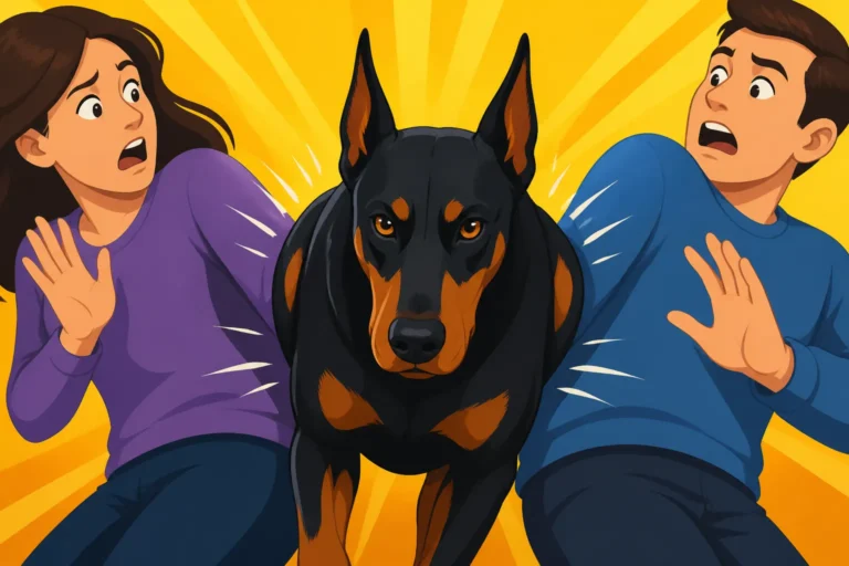 A Doberman That Pushes Between People