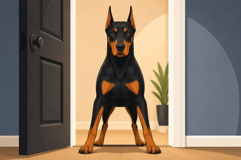 A Doberman That Blocks the Doorway