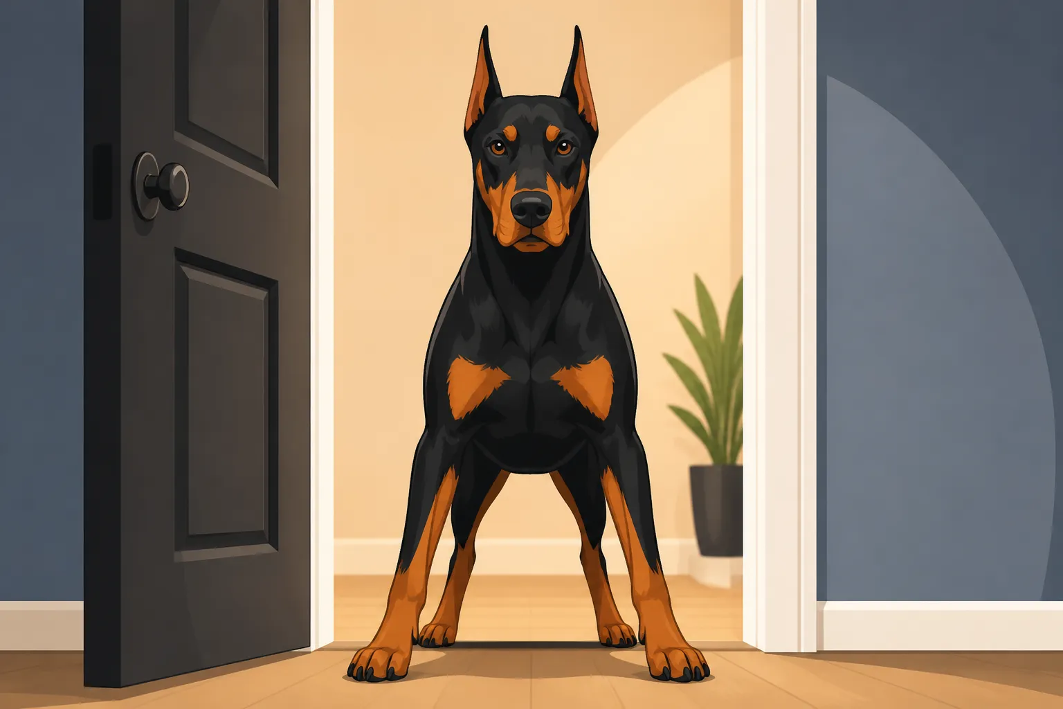 A Doberman That Blocks the Doorway