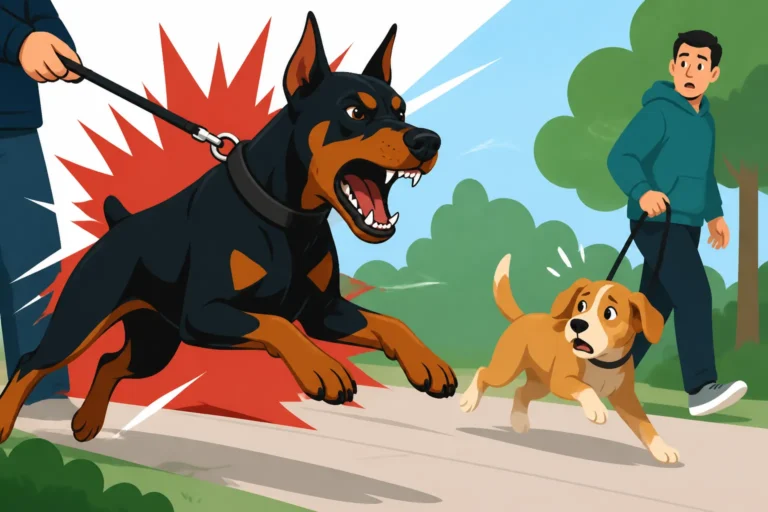 A Doberman That Lunges at Passing Dogs