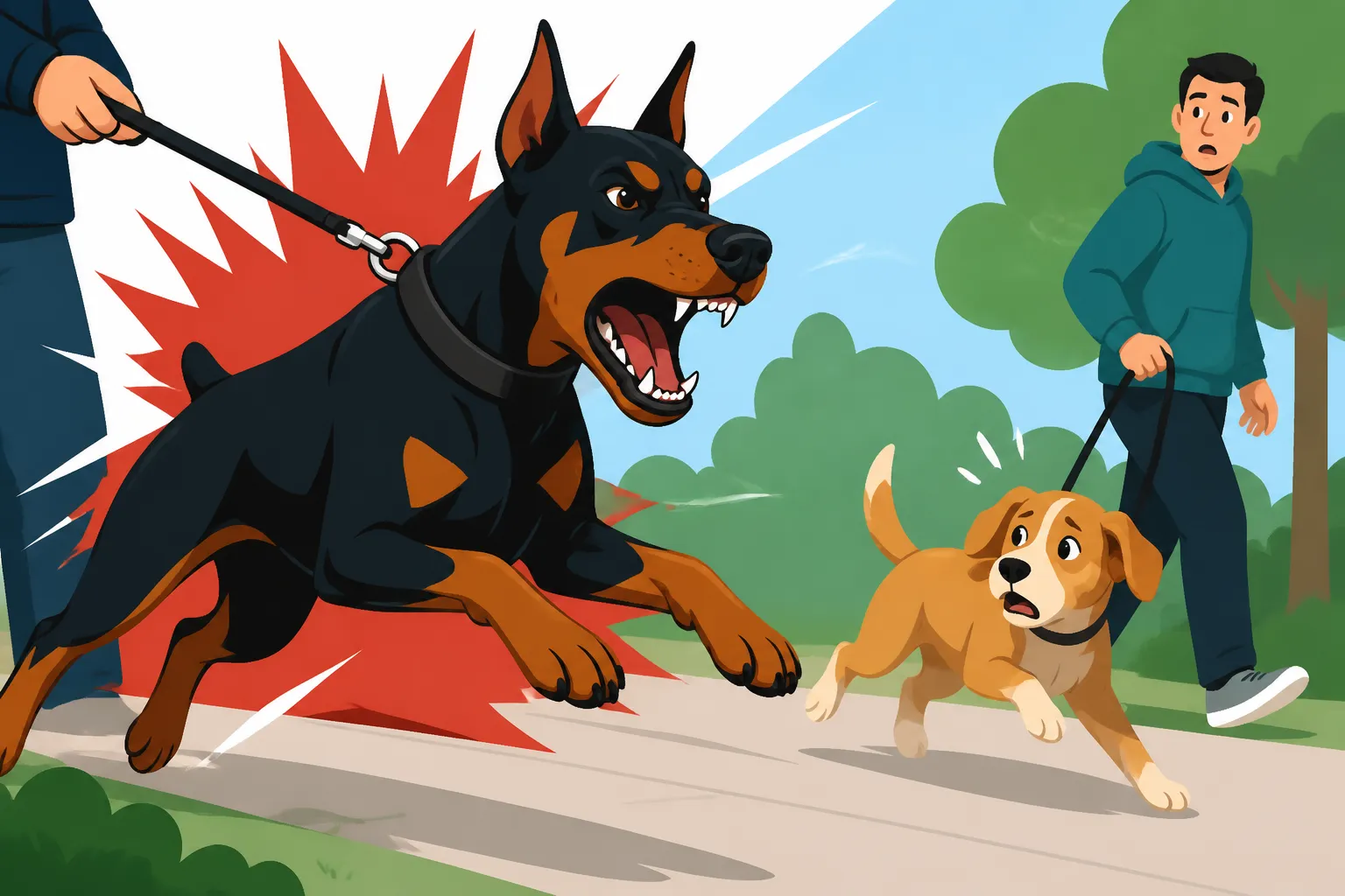 A Doberman That Lunges at Passing Dogs