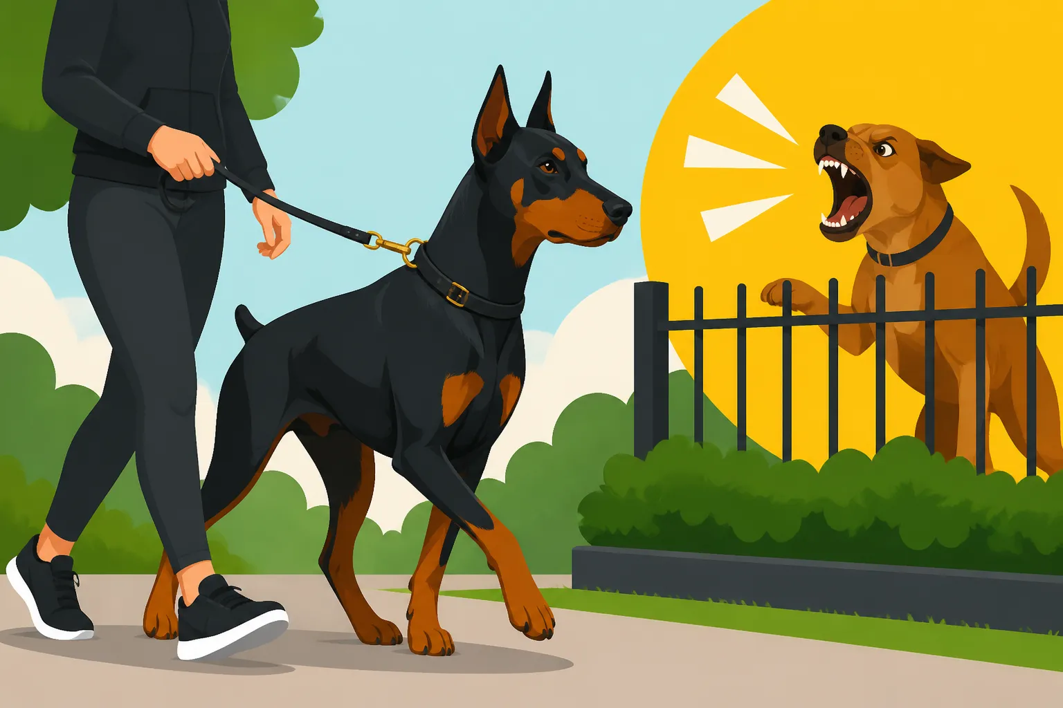 Walking a Doberman Past a Reactive Dog