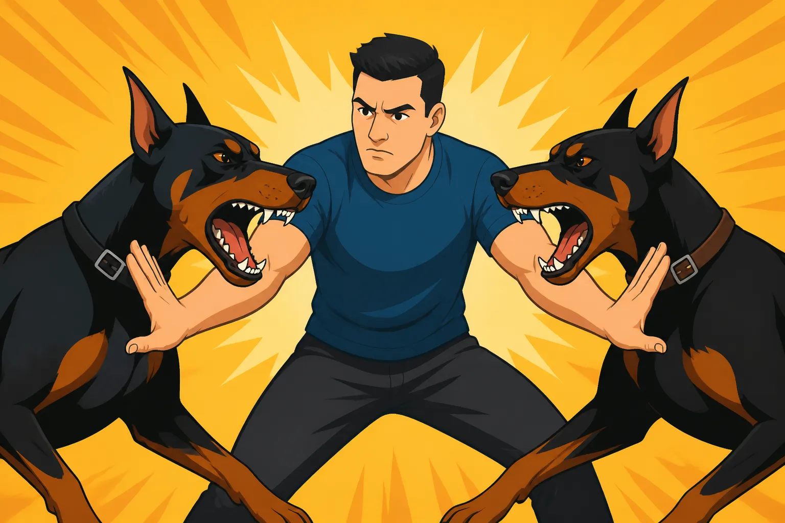 Breaking Up a Fight Between Dobermans