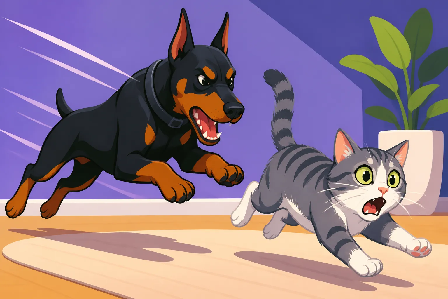 A Doberman That Chases the Cat