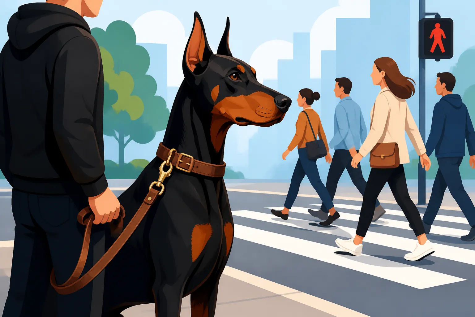 Walking a Doberman Where People Cross the Street