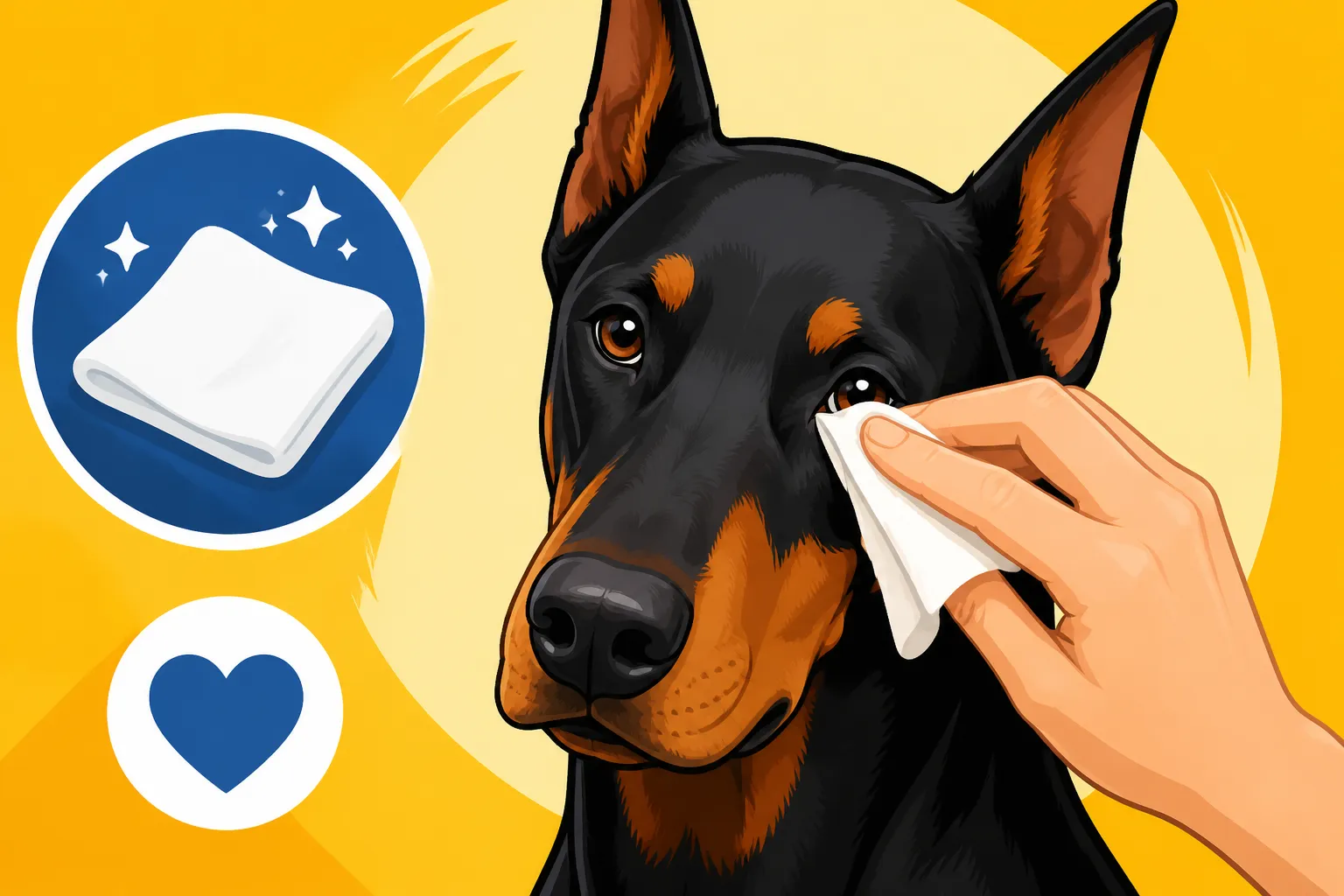 Wiping a Doberman's Eyes